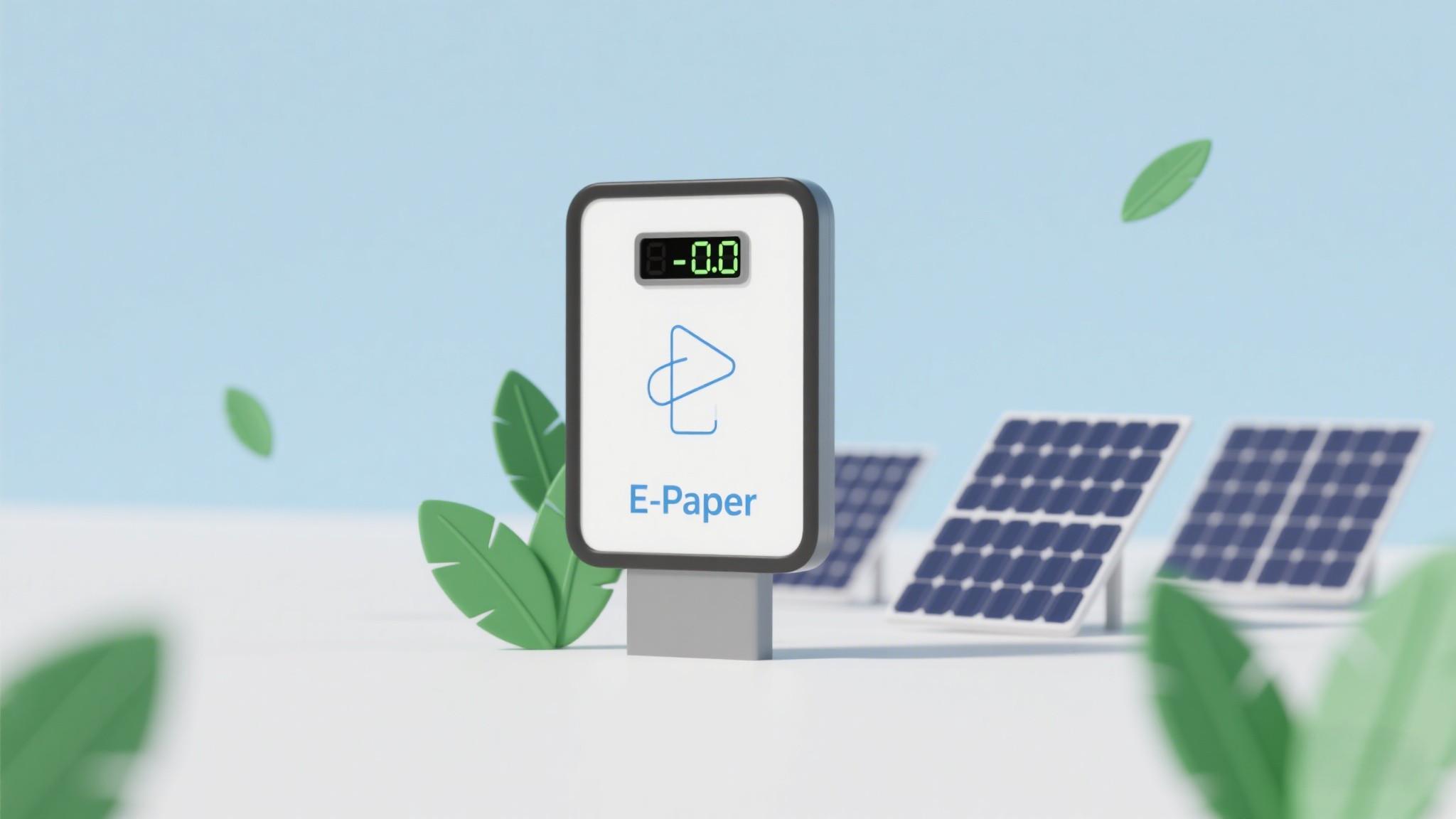 Eco-friendly AI E-Paper advertising displays reducing energy consumption by 80% in sustainable digital signage applications.